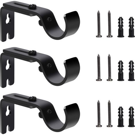 3 Pcs Noir Support de Tringle à Rideau Réglable, Supports Murale en Métal avec Vis et Chevilles pour Tringle à Rideau Fixation de Maison Chambre Bureau (1/5)