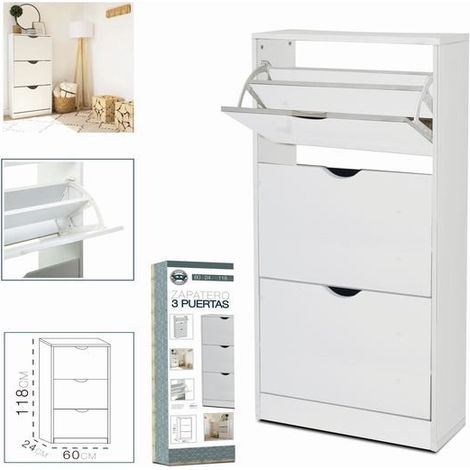 DK HOME ZAPATERO 3 PUERTAS BLANCO 60 x 24 x H 118 cm (1/3)
