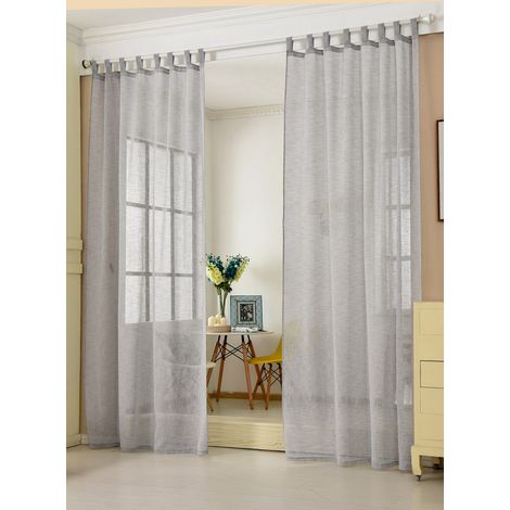 WOLTU Gardinen transparent mit Schlaufen Leinen Optik, Schlaufenschal Leinenvorhang im Landhausstil Stores Voile Fensterschal für Wohnzimmer Kinderzimmer Schlafzimmer, 140x225 cm Hellgrau (1 Stück)