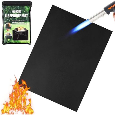 Tapis Ignifuge 120 x 100 cm, Tapis de Barbecue, Tapis de Protection Thermique Incombustible, Tapis Protection Sol Barbecue, Tapis Résistants à la Chaleur, Fireplace, Floor, Lawn (1/2)