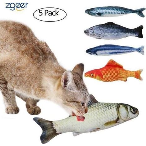 Jouets pour Chats - MARSEE - 5 Pièces Poisson en Peluche - Cataire - 20cm - Intérieur (1/4)