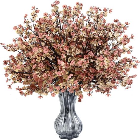 Six bouquets de gypsophile en soie artificielle, d'un réalisme saisissant, parfaits pour l'automne, Thanksgiving, les décorations automnales et les compositions florales à faire soi-même.