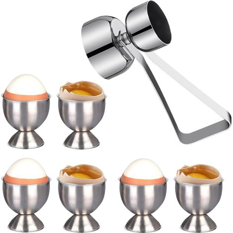6Ouvre-œufs double tête - porte-œufs en acier inoxydable argenté (1/5)