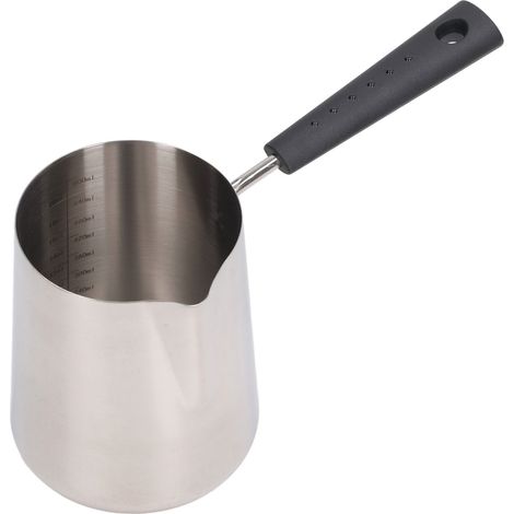 Pichet à lait en acier inoxydable 304 avec long manche et bec verseur pointu, gradué, 600 ml, 20,5 x 11,5 x 9 cm / 8,1 x 4,5 x 3,5 pouces