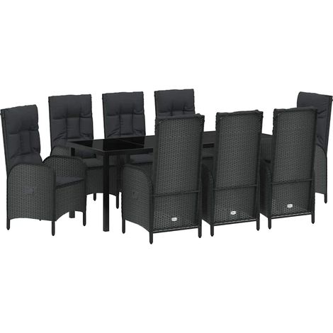 Maison Exclusive - Garten Essgruppe mit Kissen 9 pcs Schwarz Poly