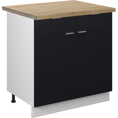 Meuble cuisine Fame-Line, Noir rayé, 80 cm , PT Chêne, Vicco (1/5)