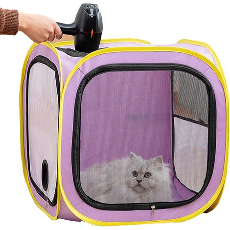 Coffret de Séchage pour Animaux, Espace de Séchage Chat et Chien, Boîte Pliable Multifonctionnelle pour Petits et Moyens Chiens et Chats (Taille L, Violet) (1/5)