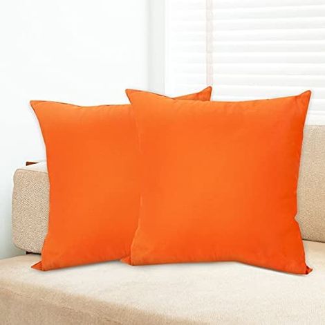 Lot de 2 housses de coussin décoratives carrées imperméables pour extérieur, idéales pour le jardin, le canapé, la tente ou toute autre pièce (45,7 x 45,7 cm, orange). (1/5)
