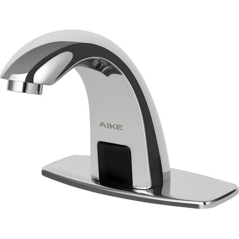 AK7500 Robinet Sans Contact Salle de Bain, Robinet Automatique à Capteur Monotrou avec Plaque de Recouvrement pour Toilettes Commerciales, Chrome
