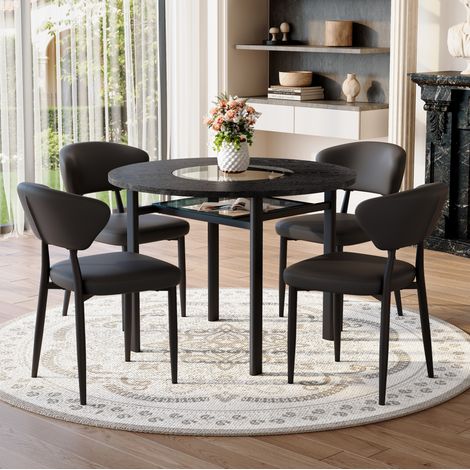 Set tavolo rotondo con 4 sedie MDF vetro nero OKMYHOME (1/5)