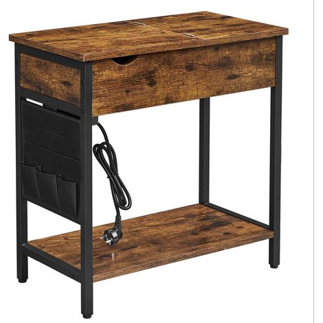 Mesa auxiliar con toma de corriente mesa auxiliar mesa pequeña con tablero plegable mesita de noche con funda de tela para salón 60 x 31,5 x 60 cm dormitorio marrón 120007530 (1/4)