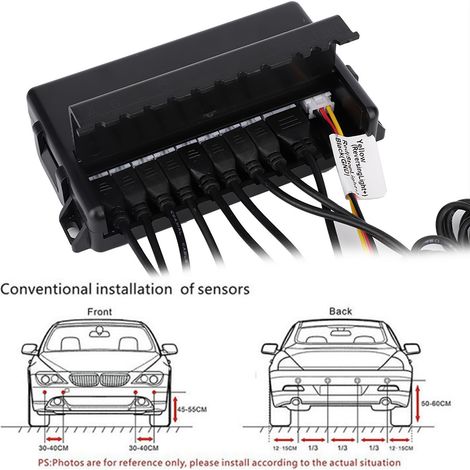 Système de détecteur de stationnement pour véhicule avec 8 capteurs radar, avertisseur sonore et moniteur LED de recul (1/5)