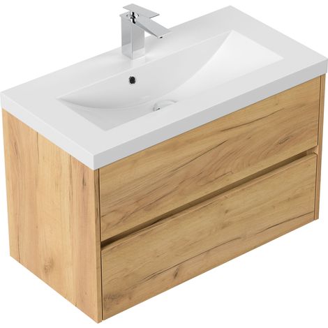 Badmöbel Melora und Waschtisch 80cm 2 Greifraum SoftClose Auszüge eiche gold (1/5)