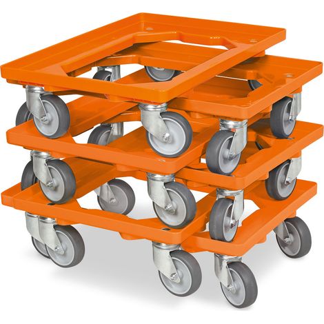 BRB Lot de 6 trottinettes de transport pour conteneurs 600 x 400 mm, capacité de charge 250 kg, orange (1/3)