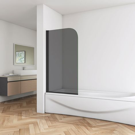 Acezanble 800x1400mm Modern Black Framed 5mm Dark Grey Glass 180 Pivot Bath Shower Screen (1/4)