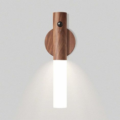 royaluxe - Applique Murale intérieur avec Détecteur, Lampe Multi-fonctionne bois, lampe de chevet design démontable avec support Magnétique, Veilleuse de nuit LED Rechargeable portable (Walnut) (1/4)