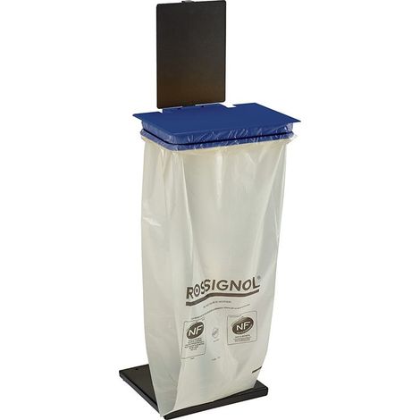 Support sac avec couvercle Rollec sur socle - 110l - bleu outremer - RAL 5002