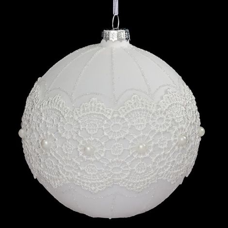 Paris Prix - Boule De Noël En Verre dentelle Perle 10cm Blanc