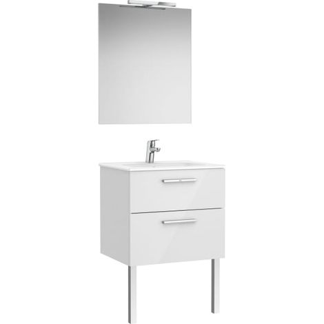 CONJUNTO VICTORIA BASE+LAVABO 600 BLANCO 2 CAJONES ESPEJO APLIQUE LED