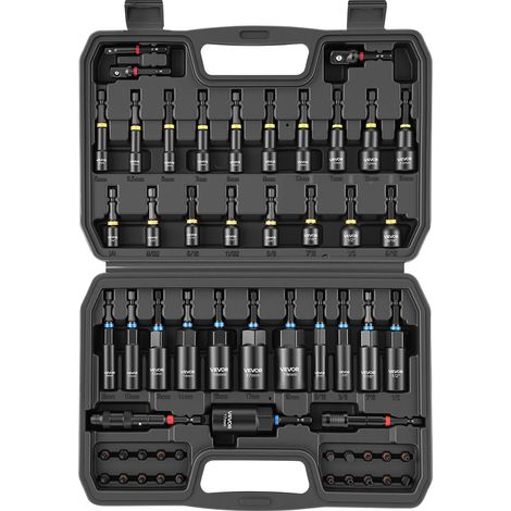 VEVOR Jeu de Douilles, 55 PCS, Tailles SAE et Metriques, Coffret de Douilles Magnetiques pour Visseuse, pour Auto, Maison et Bricolage, avec Embouts de Vissage, Rallonges et Mallette de Transport (1/5)