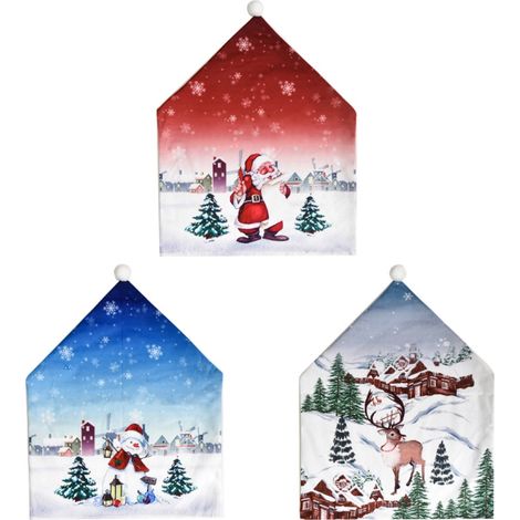 Housses de chaises de Noël avec motifs de bonhomme de neige, Père Noël et renne pour une décoration festive. (1/5)