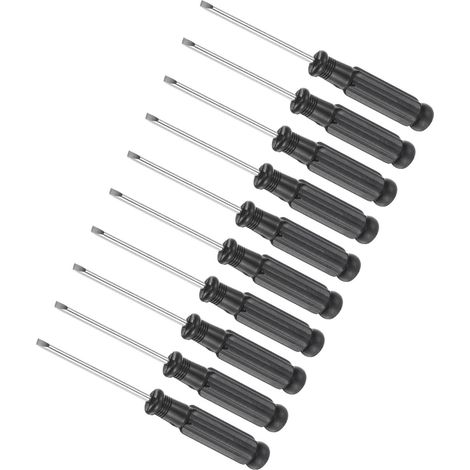 Mini Tournevis Plat, Taille 2,5 mm, Longueur 93 mm, Tournevis à Tête Plate en Acier au Carbone avec Poignée Noire Antidérapante - (pour Lunettes, Montre), 10 Pièces (1/5)