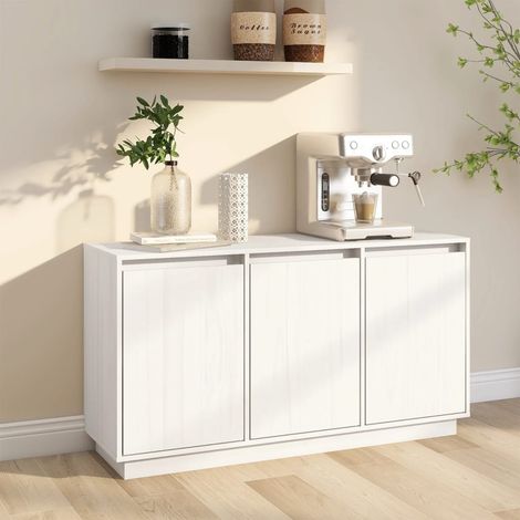 INLIFE Buffet Blanc 111x34x60 cm Bois massif de pin (1/5)