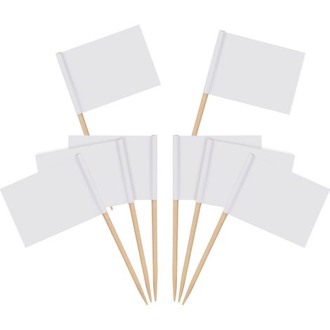 Lot de 100 petits drapeaux blancs vides en forme de cure-dents, parfaits pour marquer les fêtes. (1/5)