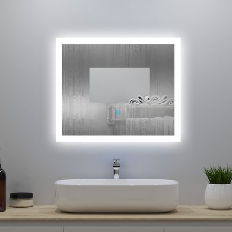 OCEAN Specchio con Luce Esterna LED Antiappannamento Specchio da Bagno Interruttore Tattile da Parete Dimmerabile 3 Colori (60x50 cm) (1/4)