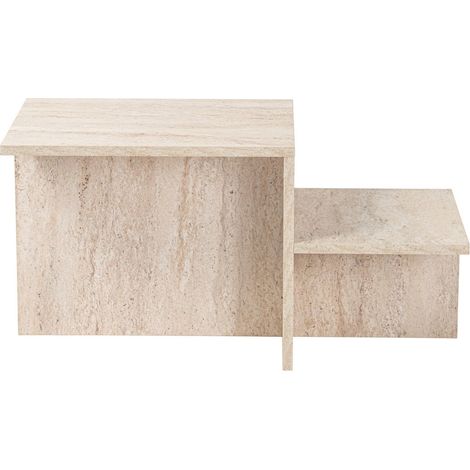 Table basse rectangulaire 2 niveaux effet Travertin 80 cm - Calys (1/5)