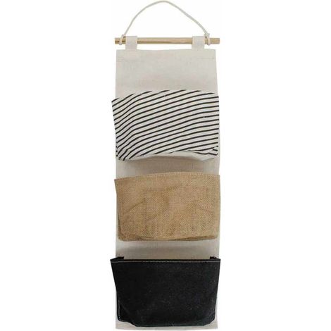 Porta Oggetti da Bagno in Tessuto con Tasche Ganci Organizer Multiuso 3 Tasche