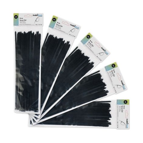 Beutel mit 100 schwarzen Kabelbindern 3,6x150mm. 100 % Nylon 66 stark und haltbar