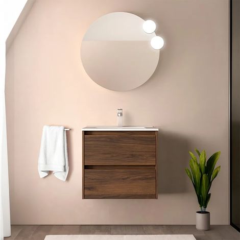 Mobile bagno sospeso 70 cm noce maya con specchio e lavabo Gaya (1/5)