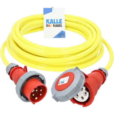 Kalle Verlängerungskabel CEE 400V 16A 2,5mm² Extreme Signal Gelb Aquasafe IP67 Phasenwender 15 Meter