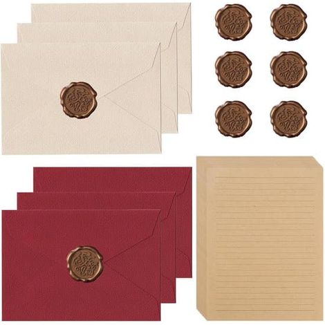 PapeterieLot de 22 feuilles de papier à lettres vintage - Enveloppes kraft brun - Avec sceau de cire et format A5 - Cartes et loisirs créatifs - Enveloppes d'invitation - Création de cartes - Pour (1/5)