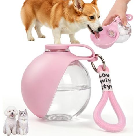 Gourde pour chien LTFIOON, 285 ml, en acier inoxydable, étanche et dotée d'une gamelle pliable en silicone. Idéale pour les promenades, les voyages et le camping.
