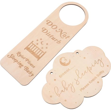Plaque de Porte Bébé Endormi en Bois, Lot de 2 pour Bébé (1/5)