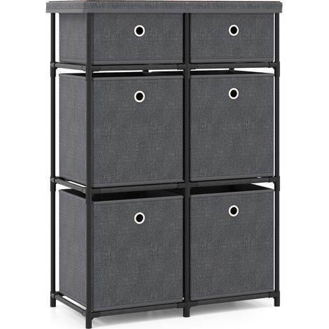 Cómoda con 6 cajones abatibles 58 x 29 x 84 cm mueble de almacenaje versátil en metal negro y MDF 200011564