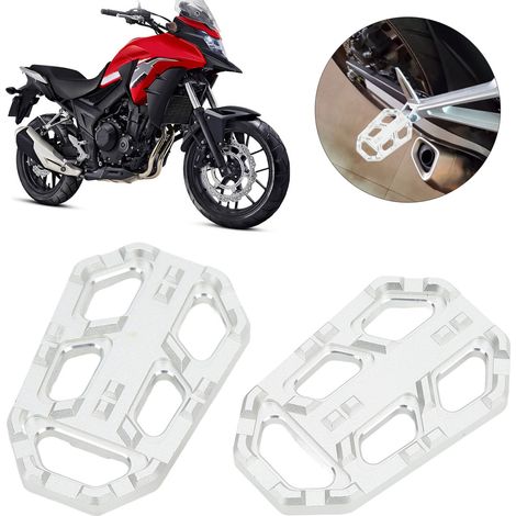 Motorradmodifikation: Verbreiterte und vergrößerte Fußrasten für Honda CB500X 2015-2016, silber. (1/5)