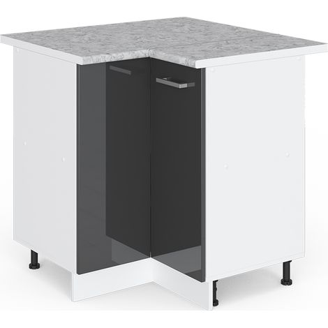 Eckschrank für Haushaltsgegenstände R-Line, Anthrazit Hochglanz, 75.6 cm mit Tür, mit Arbeitsplatte, Vicco