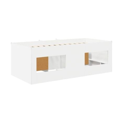 Cadre de lit mezzanine (avec armoire), ensemble 3 pièces, en bois d'ingénierie blanc, idéal chambre à coucher, style moderne, montage simple (1/5)