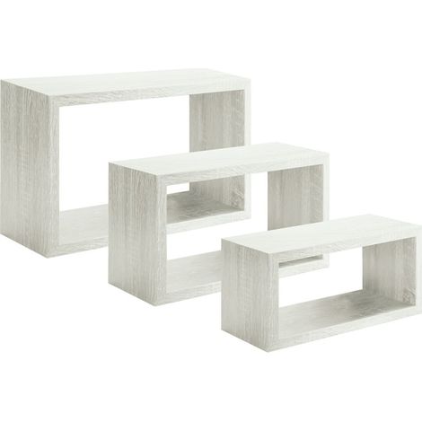 Conjunto de 3 estantes de pared, librería flotante, estantería de pared, roble blanqueado, 45x27 p15,5 cm, 40x22 p15,5 cm y 35x17 p15,5 cm (1/4)