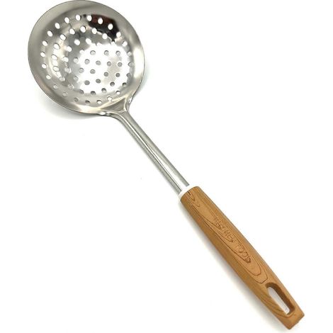 Cuillère à trous, louche perforée, en acier inoxydable avec manche en nylon effet bois, cuillère de cuisine pour la cuisson et la friture, passoire à huile (1/5)