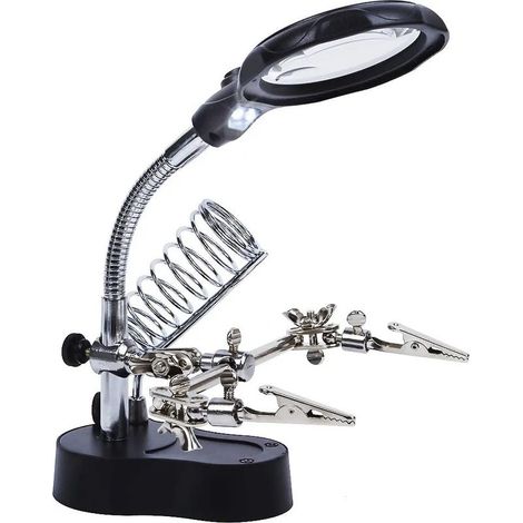 Troisième Main 3.5 x 12 x Loupe de Table Support 2 LEDs Loupe sur Pied pour Ingénieur Électronique Cosmétologie Médical Horloger Montre Réparation (1/5)