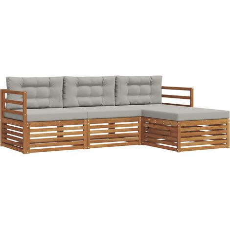 Set di divani da esterno con cuscino Grigio Naturale e Chiaro vidaXL
