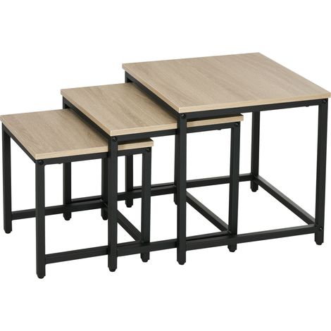 Set di 3 tavolini impilabili con struttura in acciaio e effetto legno naturale (1/5)