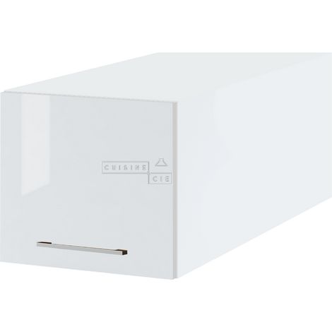 Meuble haut grande profondeur de cuisine Bellissi Blanc Brillant 1 porte relevable L 45 cm - Porte avec poignée apparente White (1/5)