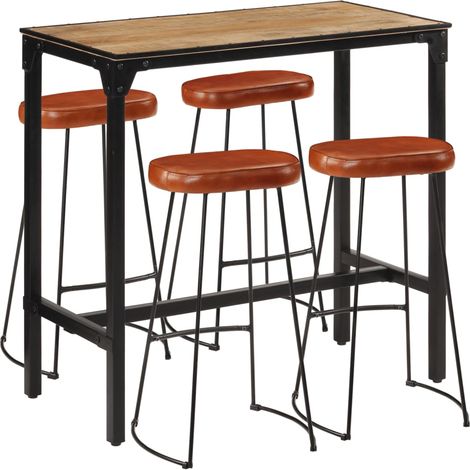 5-tlg. Bar-Set Raues Mangoholz und Metall