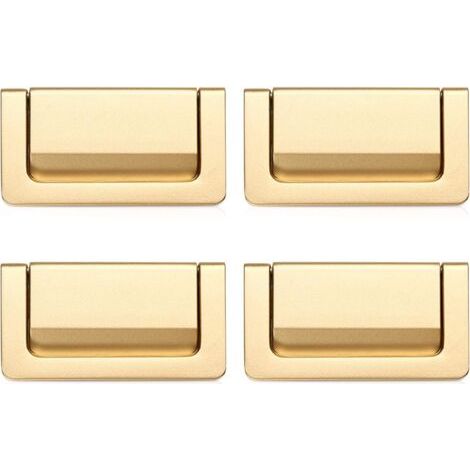 Tiradores para cajones, 4 tiradores modernos de aleación de zinc para armarios, tiradores ocultos para muebles, armarios, puertas y cajones (dorados, distancia entre orificios: 64 mm). (1/4)