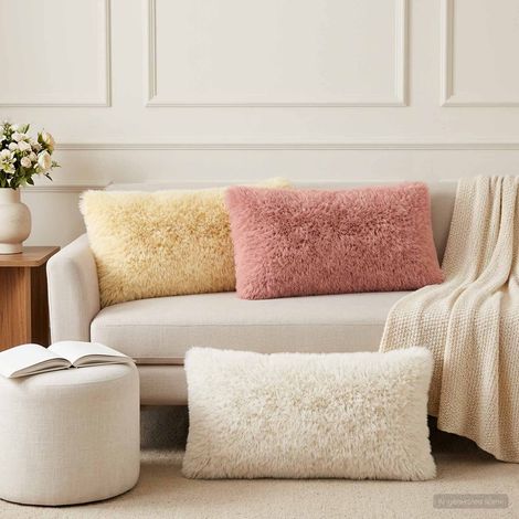vidaXL Cuscino con cuscino HEERLEN 2 pz Bianco Fleece PV (1/5)